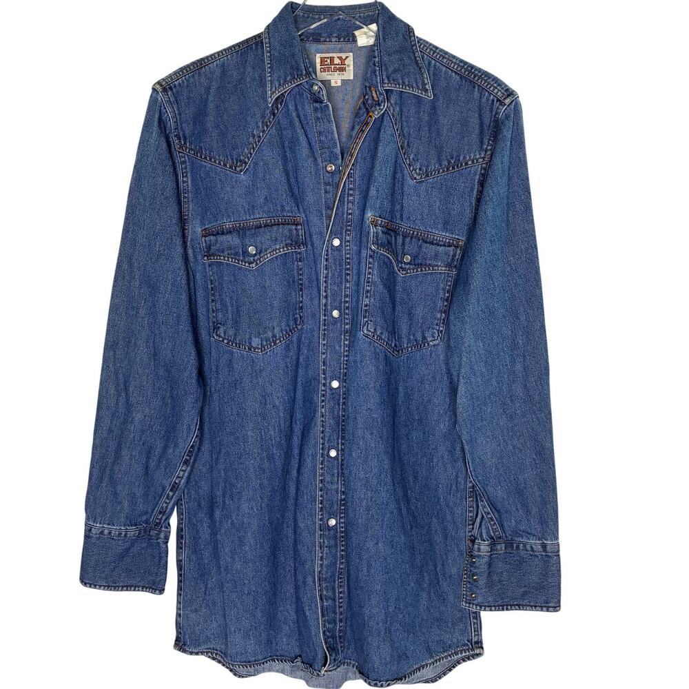 Ely Cattleman S Mens Long Sleeve Cowboy Western Shirt Blue Pearl Snap Rodeo